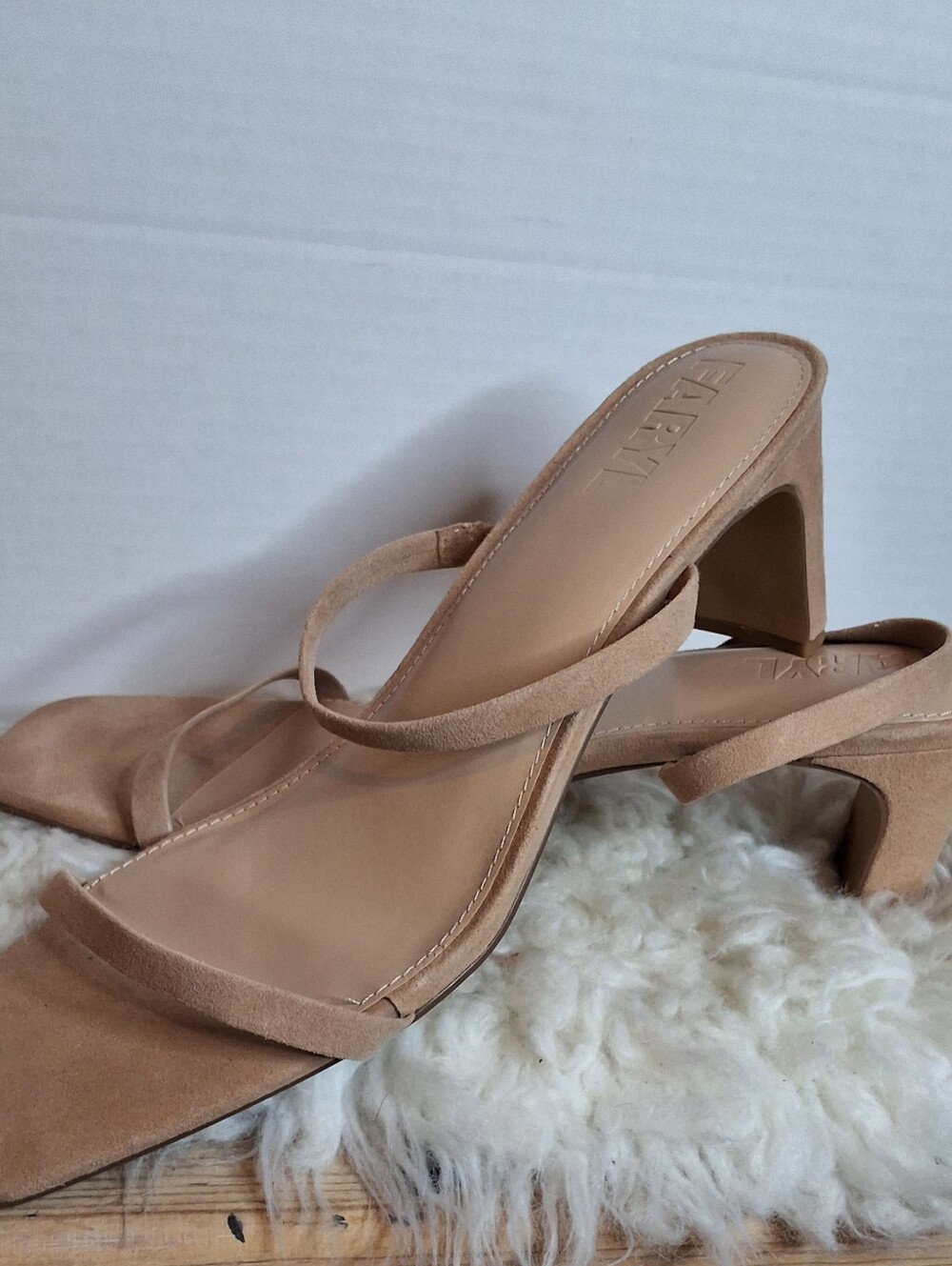 Faryl Nude Beige Suede Square Toe Strappy Block Heel Sandals Size 12 NEW - Picture 4 of 10